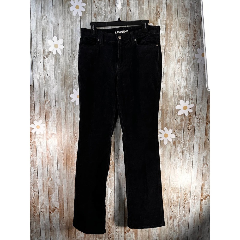 Lands' End Women's‎ Boot Corduroy Pants Sz 10 Black Mid Rise Stretch 5 Pockets